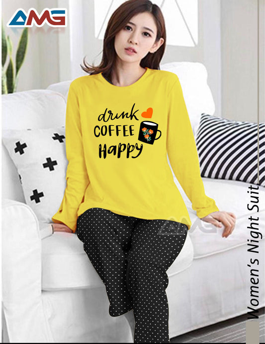 COFEE Printed Night Suit With Grey Trouser